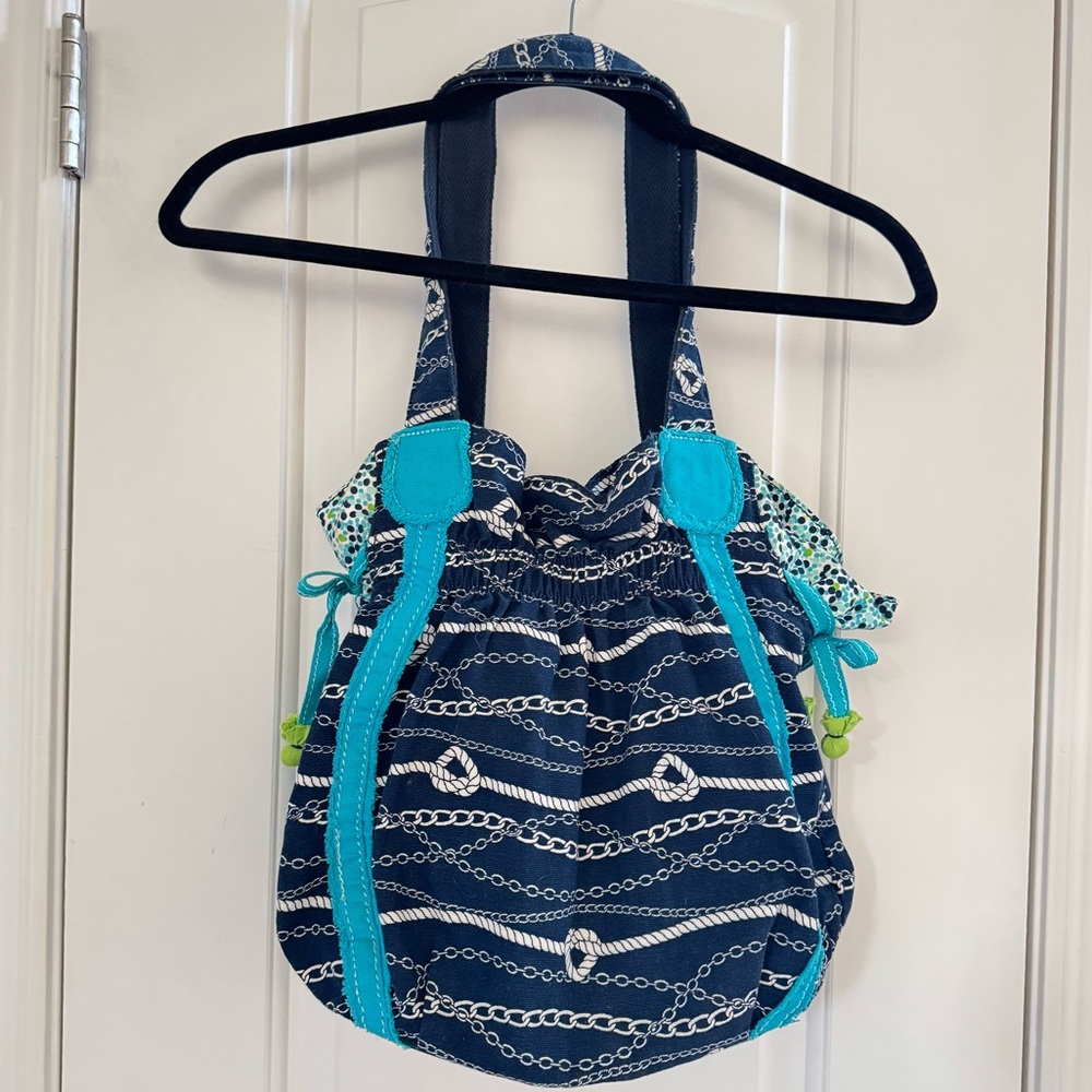 Thirty One drawstring cinch sac bucket bag tote blue Knots Rope Nautical Coastal